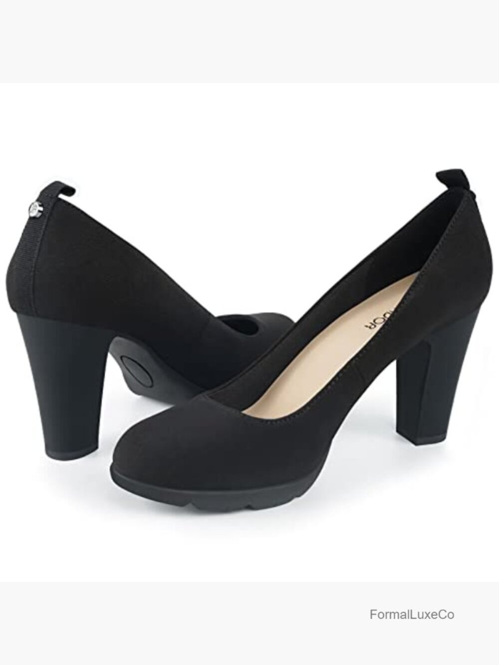 Women's Pumps Closed Round Toe Block High Heels 3 inch Leather Pump Shoes - Picture 3 of 7